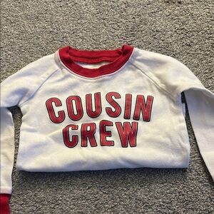 White and Red 'Cousin Crew' Sweatshirt
